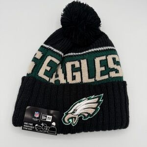 New Era Philadelphia Eagles Black Knit Beanie with Pom